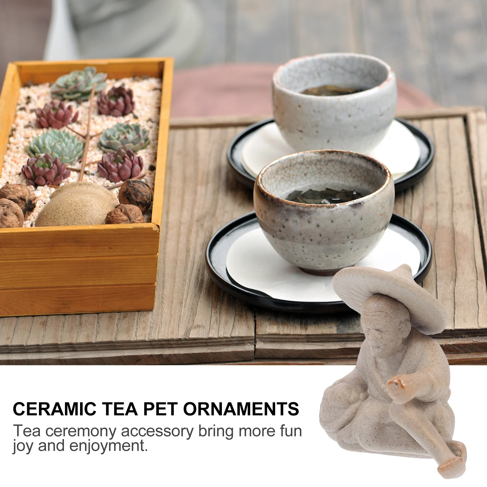 

2Pcs Ceramic Tea Pet Decor Miniature Garden Ornaments Safe Friendly Tabletop Shelf Bonsai Decoration Ceramic Decor