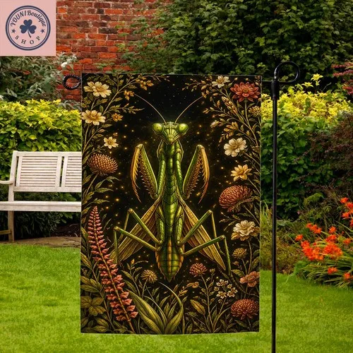 Praying Mantis Garden Flag Gothic Cottagecore Botanical Insect Decor ZZY