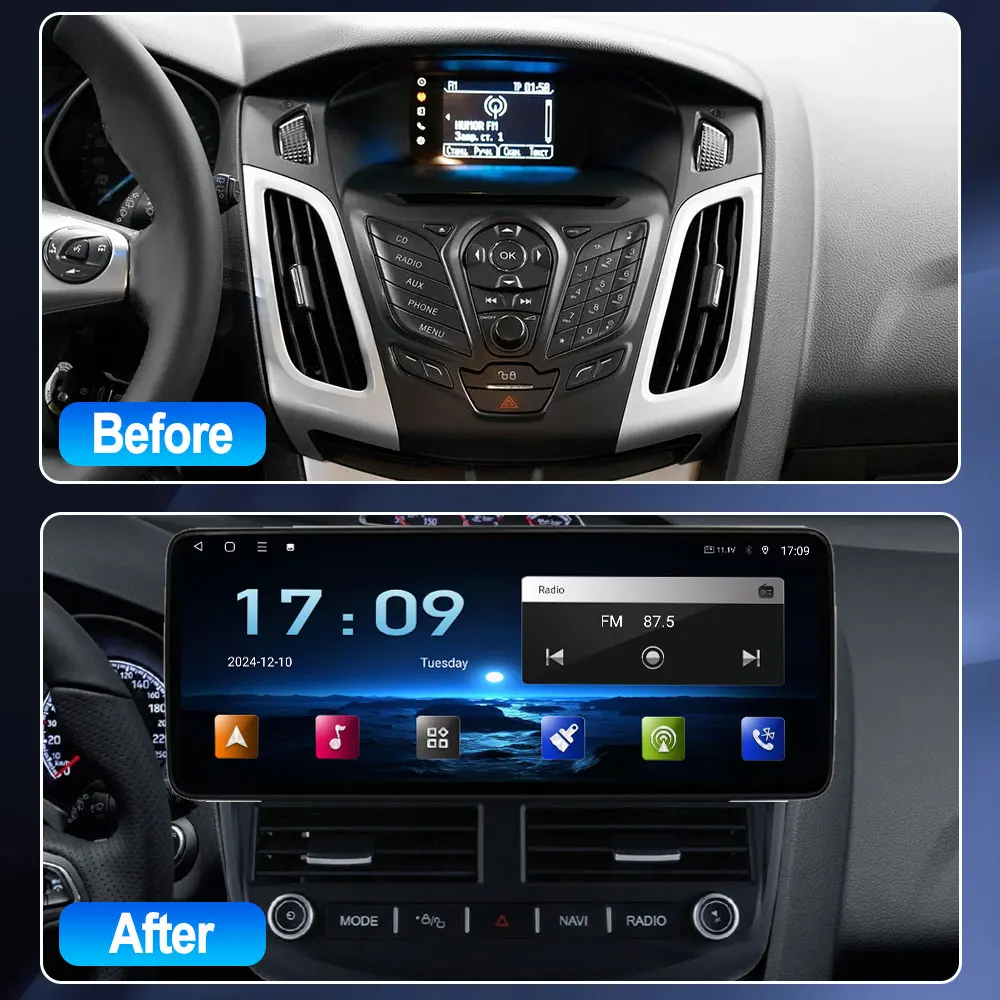 Car Radio For Ford Focus 3 2012-2018 Android 13 12.9inch Carplay Autoradio Multimedia Player Stereo GPS Navigation Auto 5G HU BT