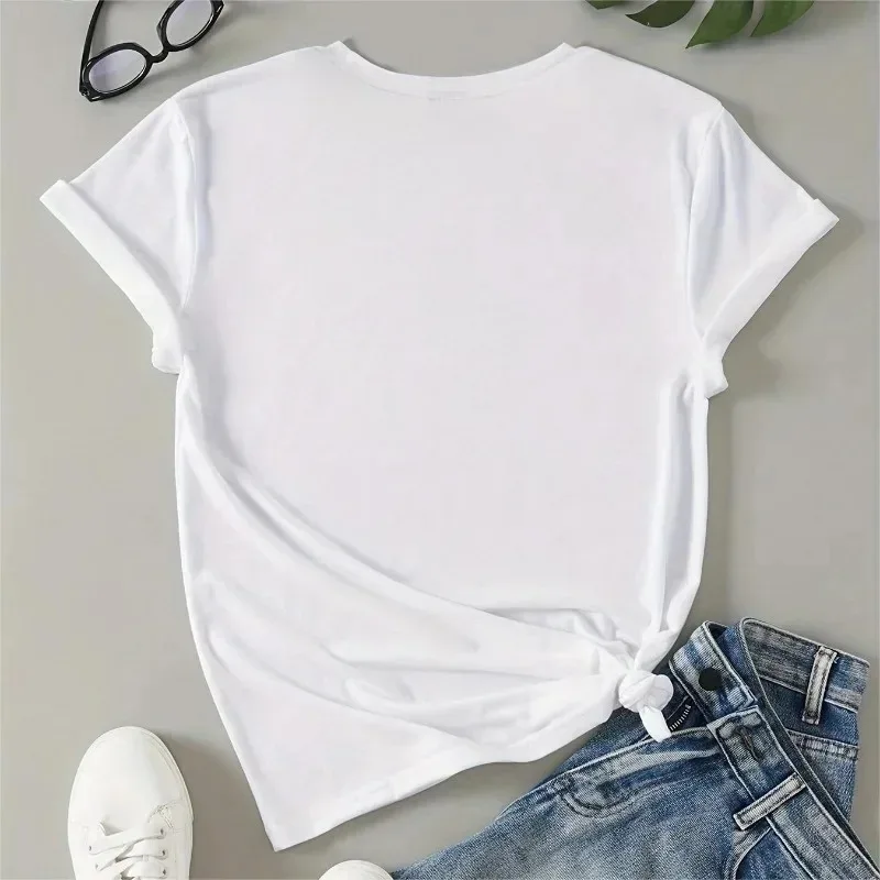 Colored Glasses Printed T-shirt Spring and Summer Cotton Breathable Casual Round Neck T-shirt Top Women's Retro Street Clothing