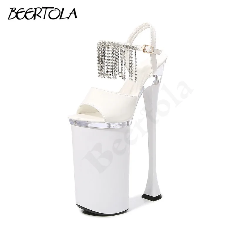 Women's Rhinestone Tassel High Heels 26CM Super High Heel Nightclub Sandals Catwalk Fashion Show Exaggerated Dance Shoes