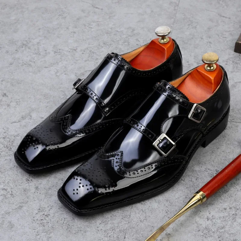 

2024 New High-end Formal Men's Shoes Square Toe British Business Trend Buckle Dress Shoes