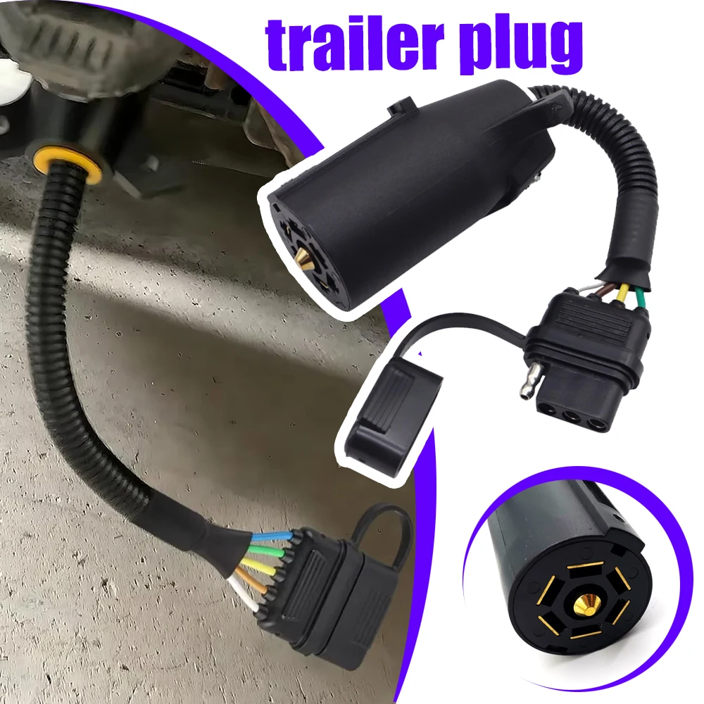 Car Trailer RV Boat Adapter 7 Pin 7 Way to 4 Way Plug 12V Flat Blade Plug Towing Towbar Tow Hitch Wire Plug Connector Dust cover