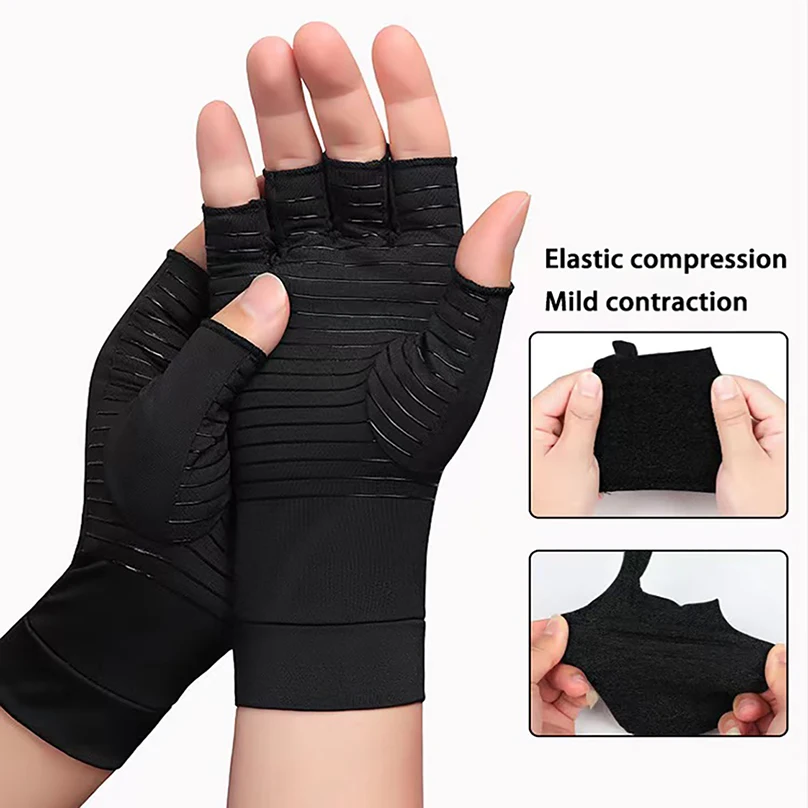 HENOTIC Outdoor Copper Fiber Cycling Training Rehabilitation Silicone Anti-slip Warm Sports Fitness Fishing Half Finger Gloves