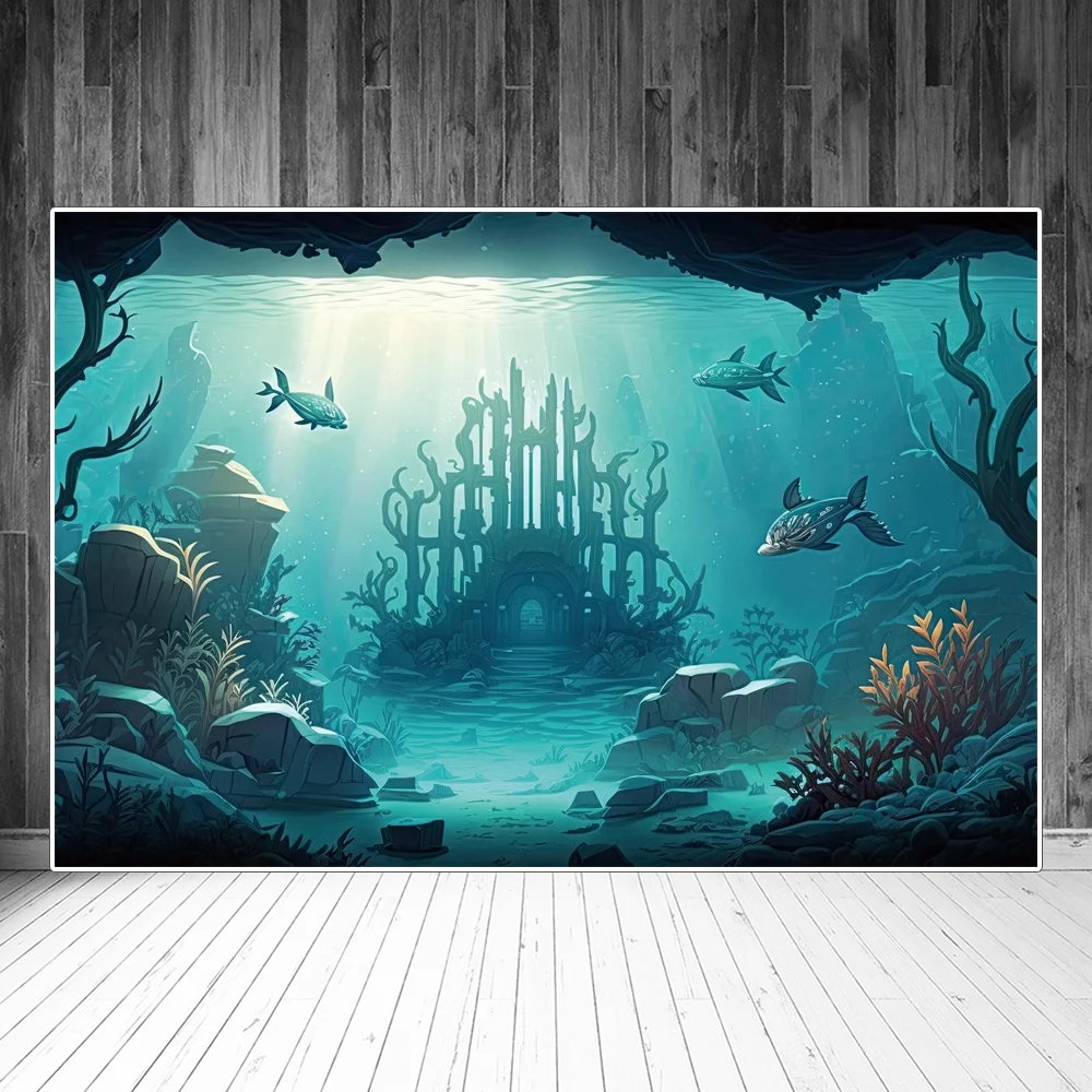 

Mysterious Aquarium Photography Backdrops Decoration Undersea Seabed Palace Sign Baby Photobooth Photo Background Accessories