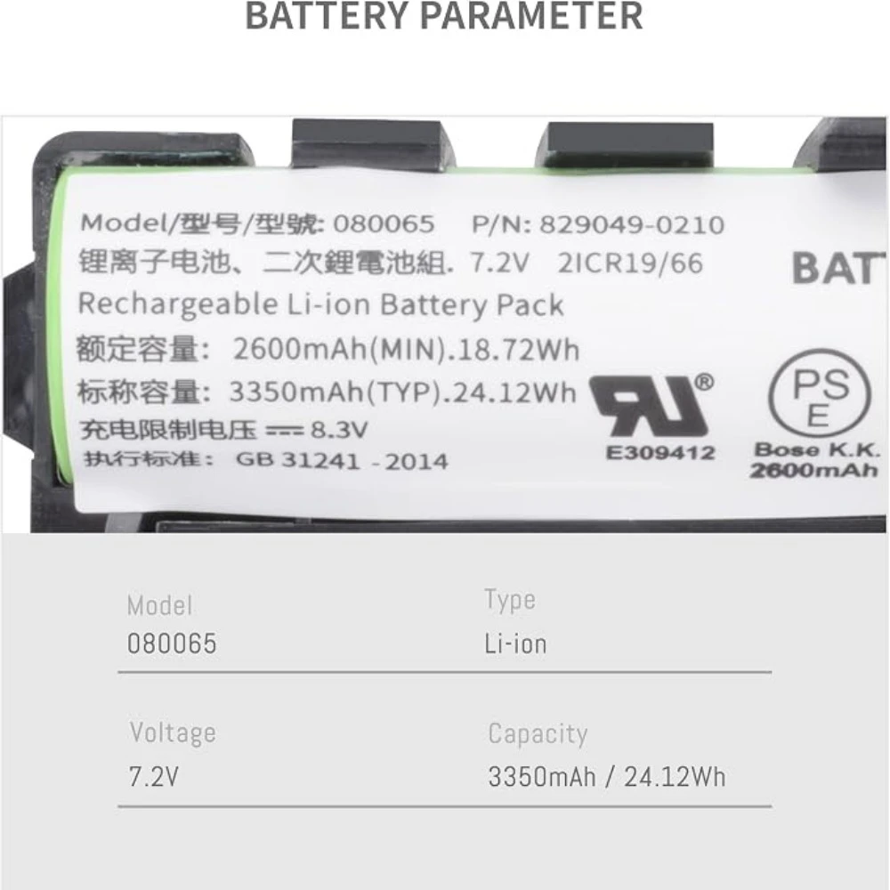 080065 Speaker Battery 3350mAh for Bose Soundlink Revolve+II +2 Li-ion Battery 829049-0210 Replacement 080061