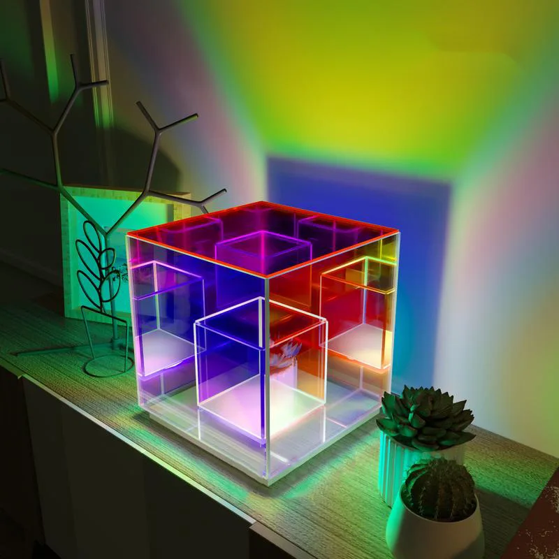 LED 3D Pyramid Cube Night Light USB Color Dimming Ambient Light Living Room Bedroom Bedside Decorative Table Lamp Birthday GifT