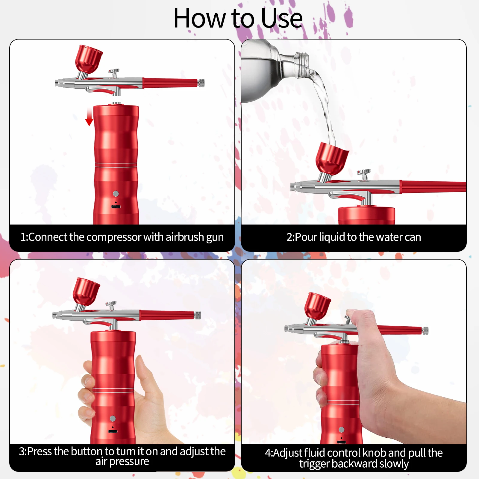 Cordless Airbrush Kit Portable Rechargeable Air Compressor Spray Gun for Nail Art Makeup Temporary Tattoo DIY Craft