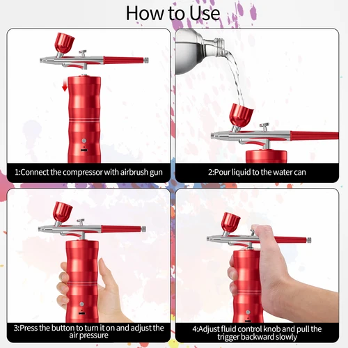 Imagen 2 del producto Kit de Aerógrafo con Compresor, Set de Pintura con Aerógrafo Portátil para Maquillaje, Tatuajes, Arte de Uñas, Decoración de Pasteles, Manualidades y Modelado