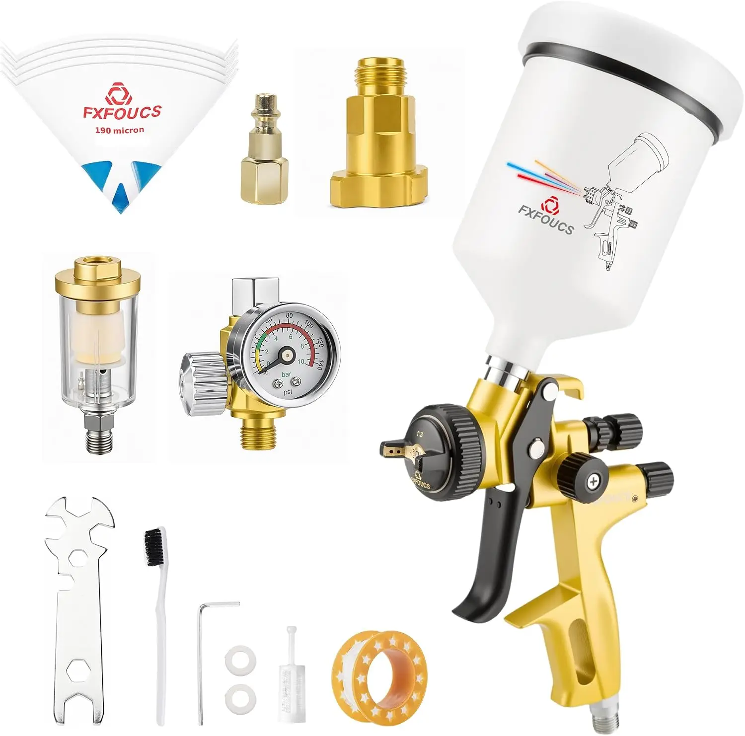 HVLP Air Spray Gun Kit 1.3mm, Professional Automotive Paint Sprayer