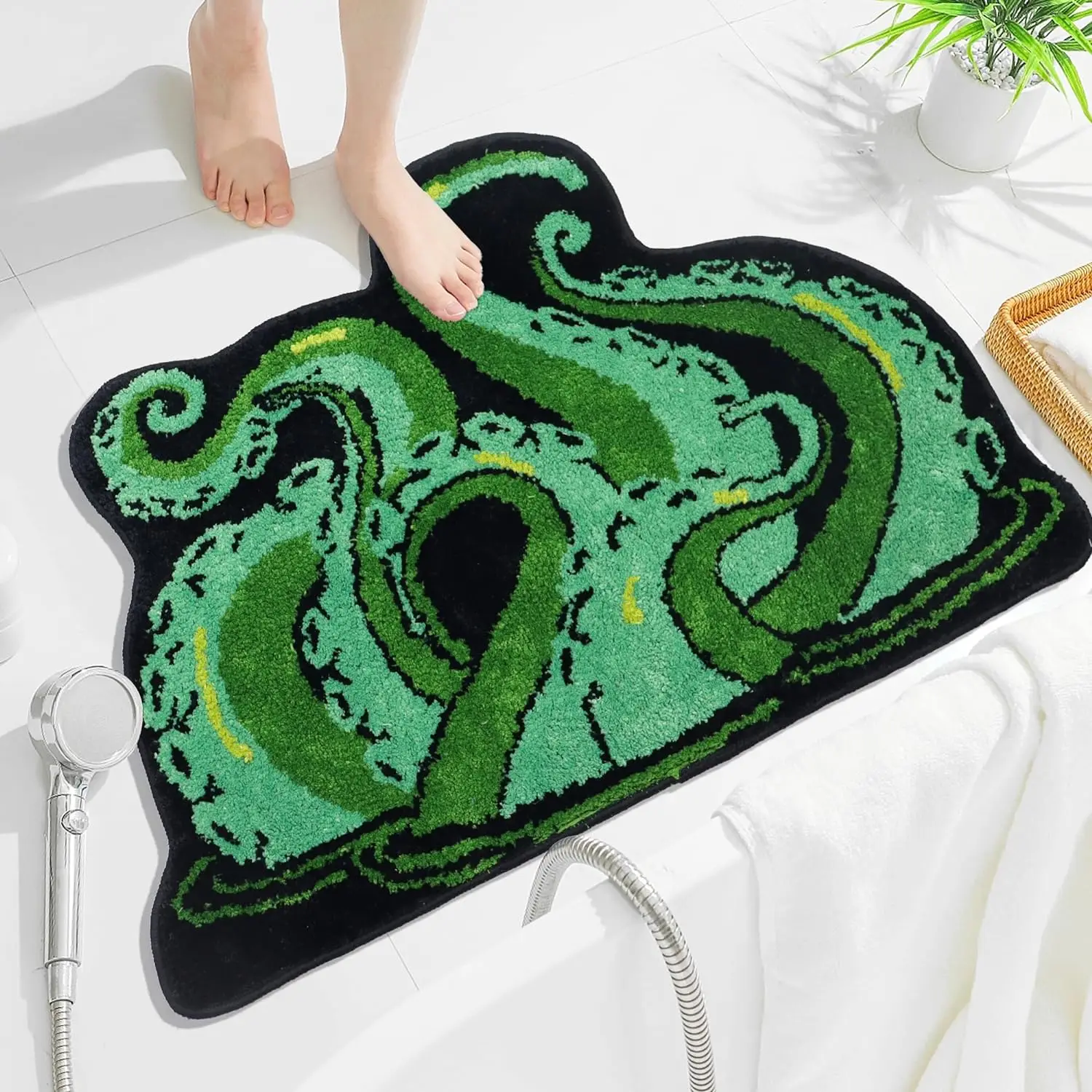 Halloween plush horror squid cartoon tentacles ocean style scary fun anti-slip bathroom rug mat washable bath mat door mat