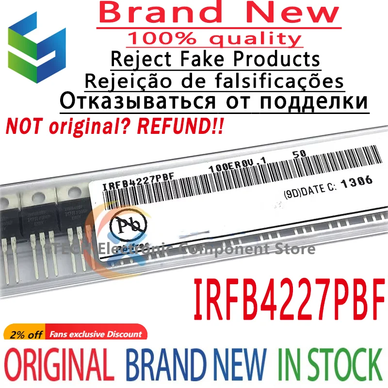 

(10-50-100)pcs/lot Original IRFB4227PBF IRFB4227 TO-220 N-channel 200V 65A Field Effect Transistor (MOSFET) 100% New and Genuine