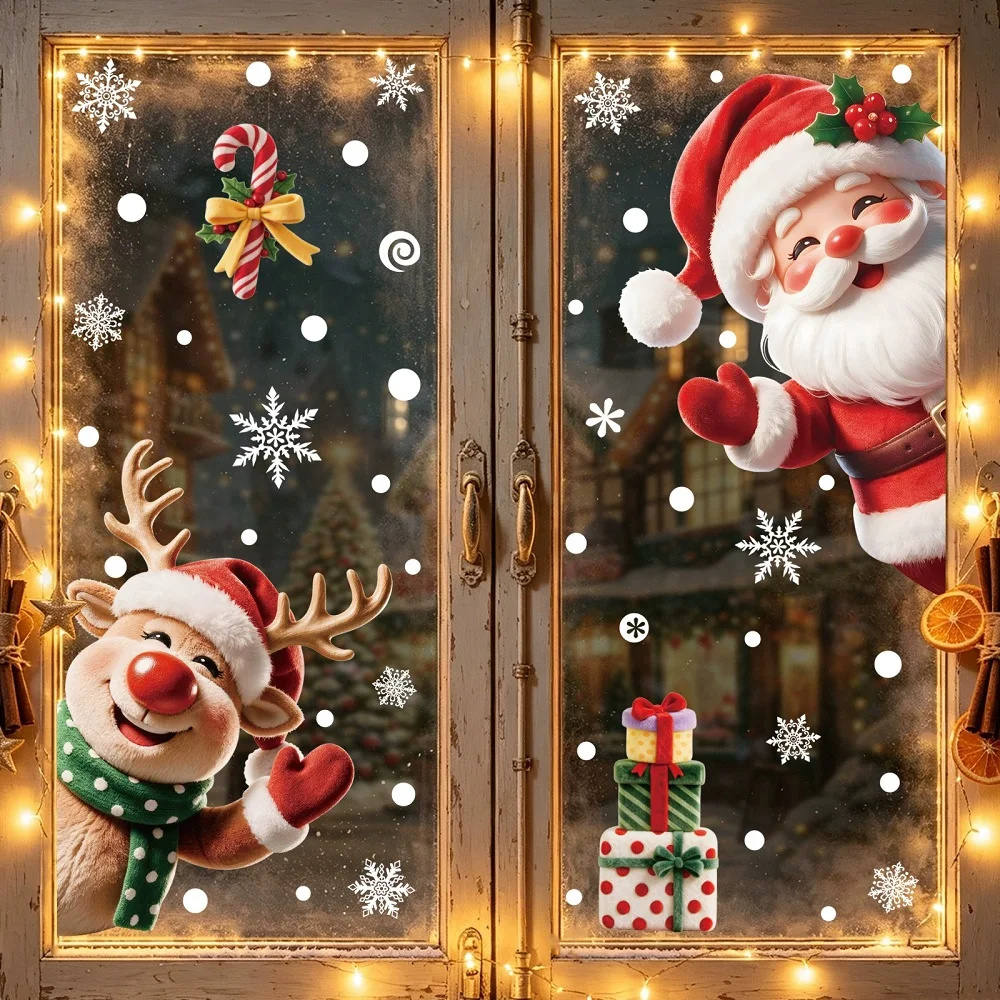 Santa Claus Reindeer Window Stickers Christmas Decoration for Home Shopping Mall Showcase Snowman Decals for Glass