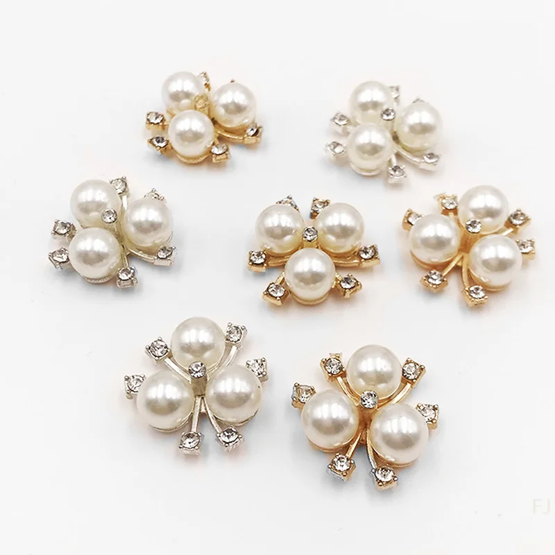 [YU]10pcs DIY Flower Rhinestones Pearl Button Wedding Decoration Sewing Decor Craft