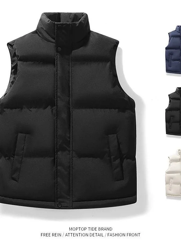 

Черный пуховый жилет, мужская зимняя уличная одежда, воротник-стойка, американский жилет, многослойный жилет, жесткий мужской спортивный жилет