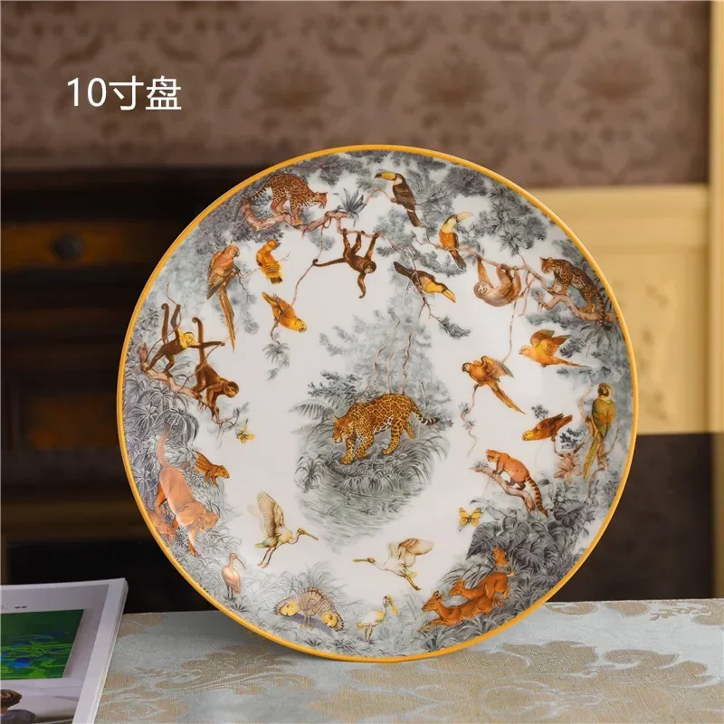 European Bone China Steak Plate Model Room Equator Jungle Series Coffee Cup Set Afternoon Tea Cup Household  Dinnerware Set