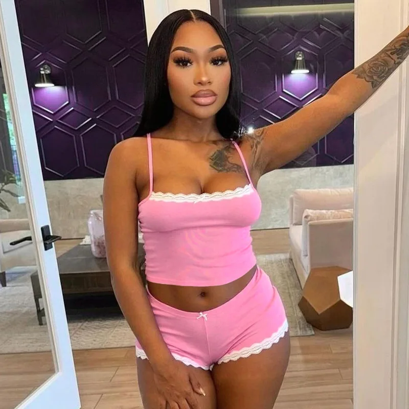 

Европа и новая мода, женские сексуальные кружевные топы с бантом, кружевной топ на подтяжках, шорты, женский костюм из двух предметов