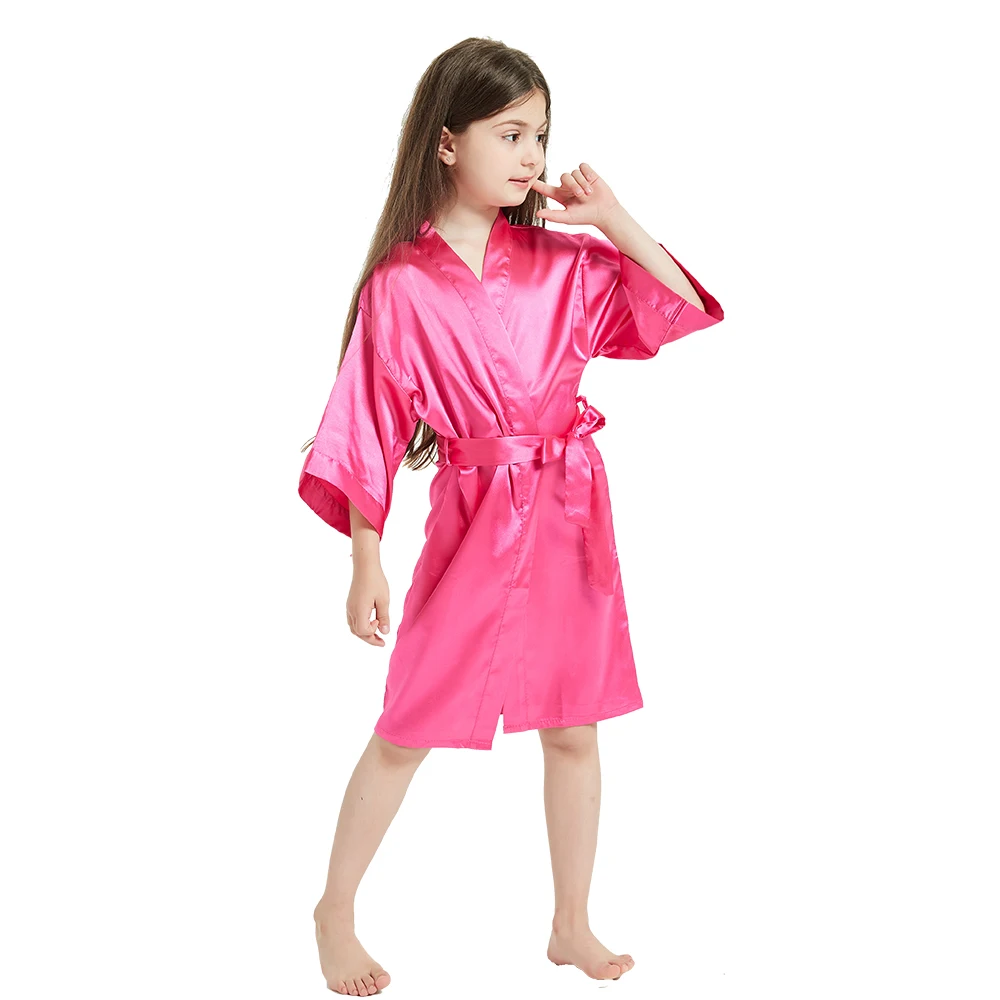 Flower Girl Satin Robe Bath Party Pink Children Silk Kimono Robes Solid Toddler Kids Pajamas for Spa Wedding Birthday Nightgown