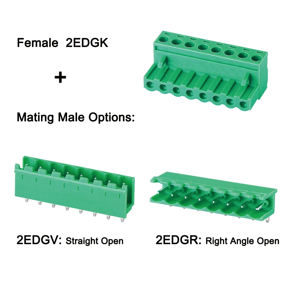 

20Pairs 5.08mm Vertical 90D Right Angle Open Male Wafer 2EDGV 2EDGR+ 2EDGK 0.2inch 300V15A 24-12AWG PCB Plug Wire Terminal Block