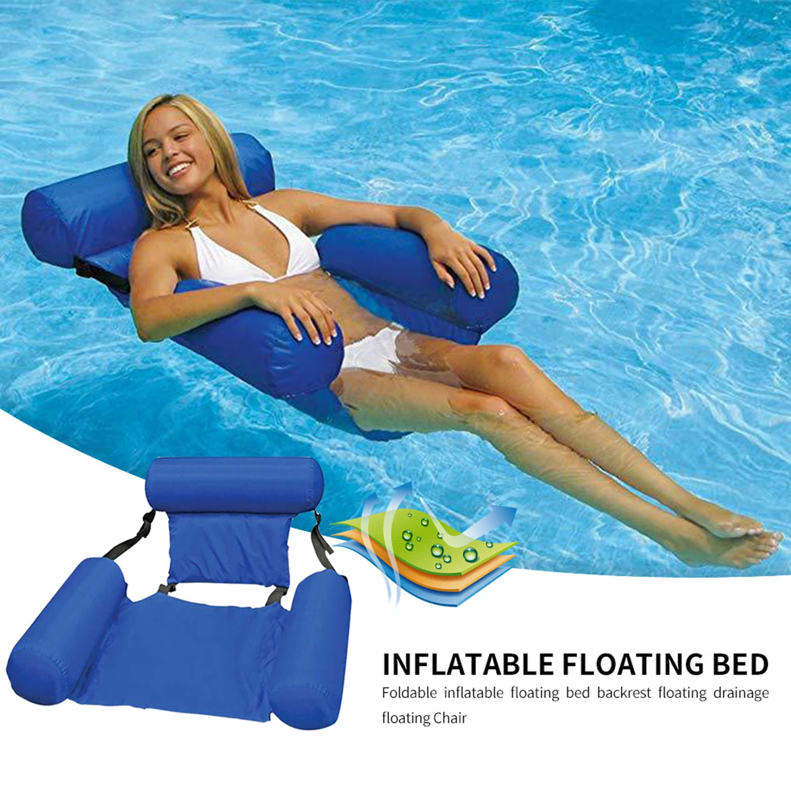 1Set Water Recreation Lounge Chair Floating Bed Sofa Foldable Row Swimming Pool Tool