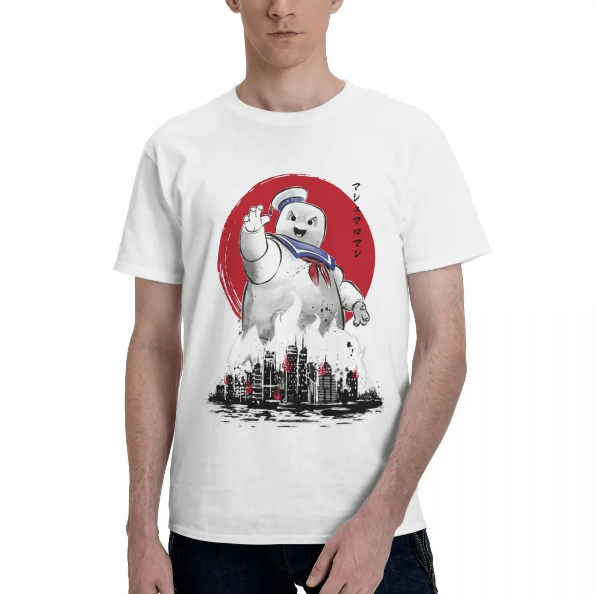 Men Stay Puft Marshmallows Japanese T Shirt Streetwear Big Size O-neck Cotton Sleeve Shirt Men