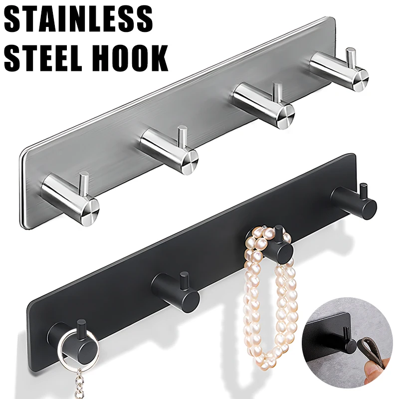 Stainless Steel Self-Adhesive Hooks Towel Holder Coat Hooks Strong Hardware Hanging Hook Metal Sticky Hooks Bathroom Accessories