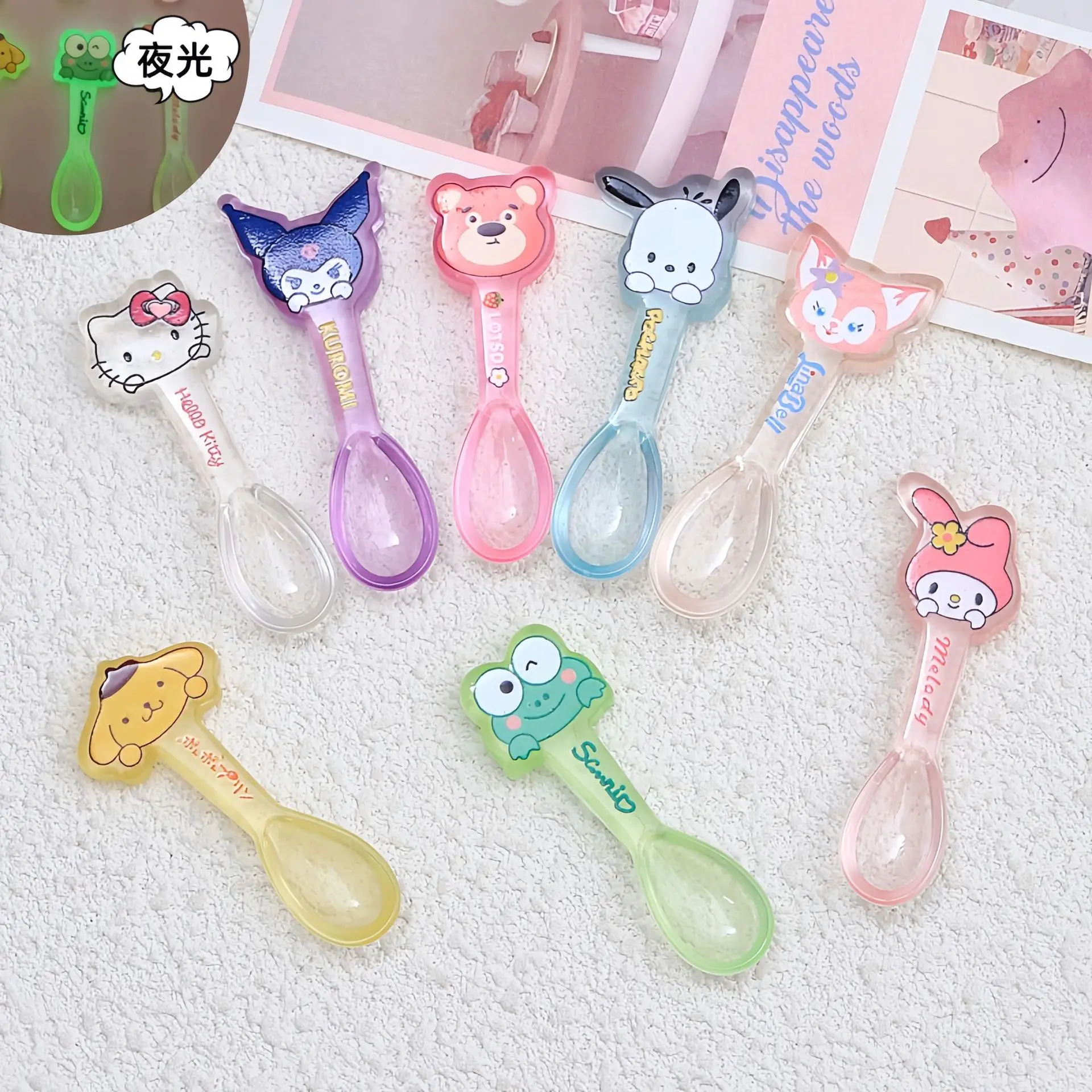 5pcs cute sanrio spoon cartoon resin flatback diy kawaii resin accessories crafts materials scrapbooking embellishment