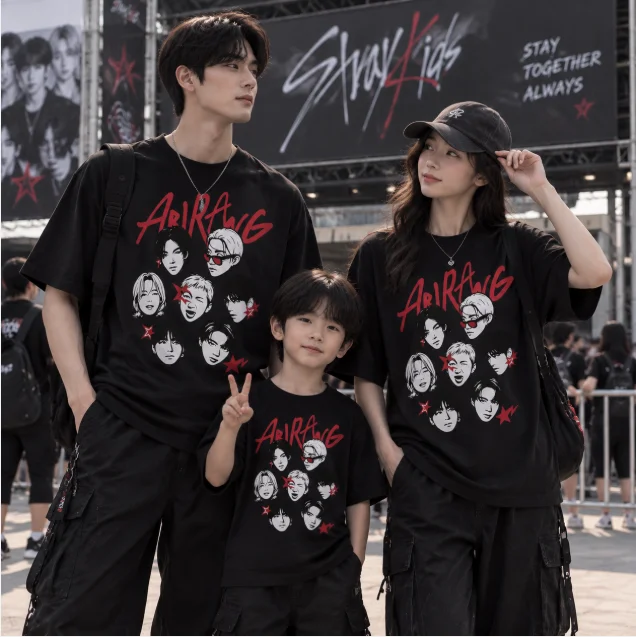 Arirang Kpop pattern T-shirt unisex T-shirt street wear cartoon portrait printed T-shirt family wear fan support