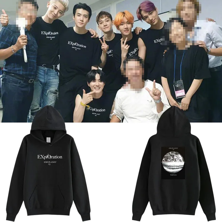 EXO Five Tour PL5 Concert EXplOration Suporte Moletom com capuz Street Sle Algodão Longo Sve Loose Fit com Canguru P...