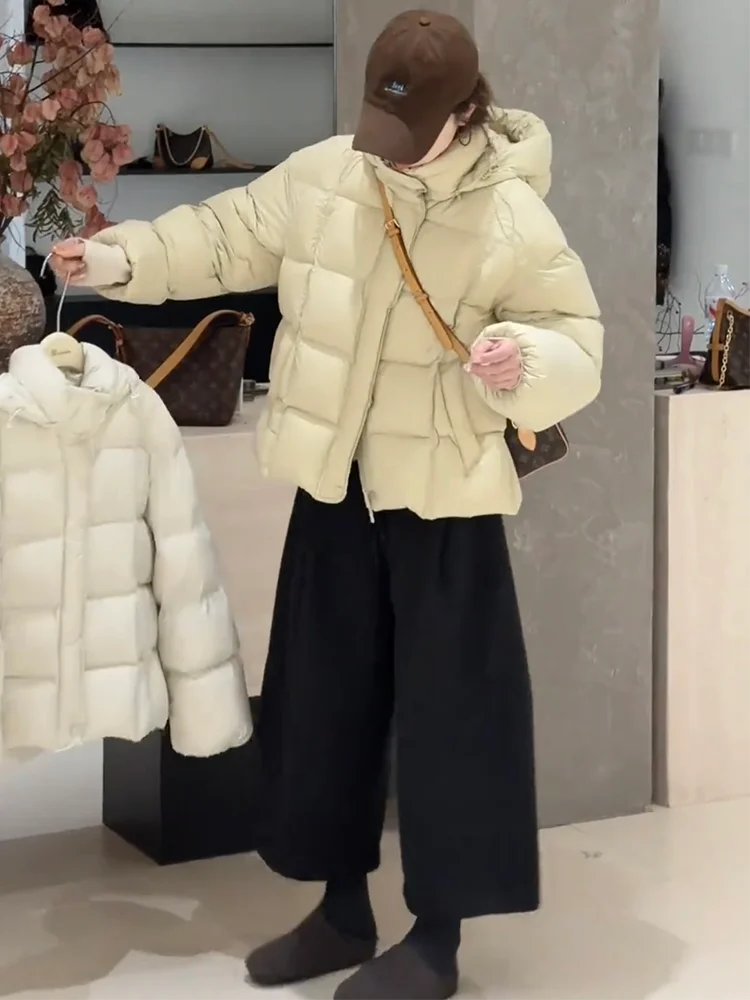 

Cloud Puff White Duck down Short Coat with Hood for Women Warm And Stylish Winter New Arrival Commuting Loose Fit Polyester F...
