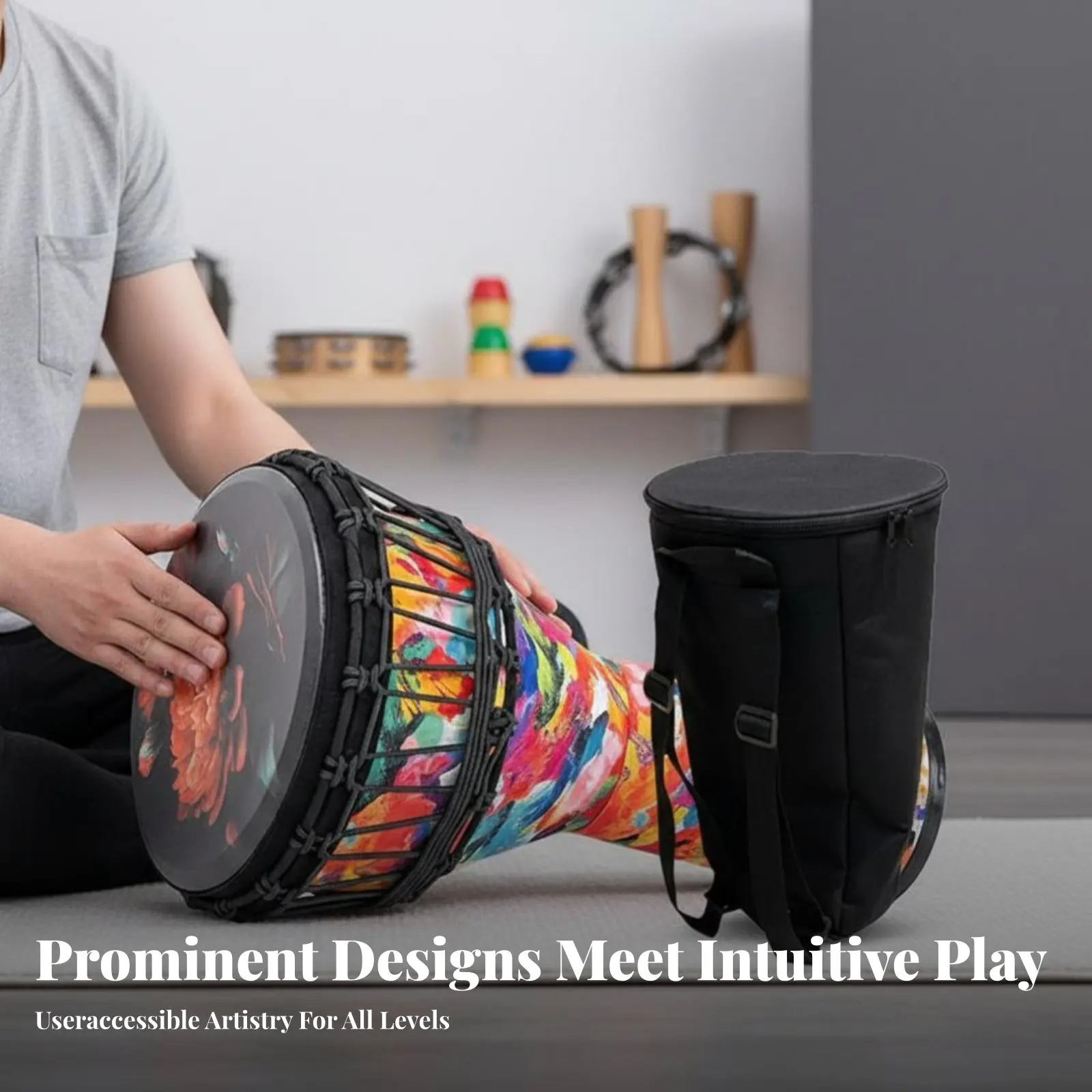 Djembe Continent-of-Origin, Djembe Ligero Afinado con Cuerdas, Fácil de Aprender, Diseños Intrincados para Adultos y Niños