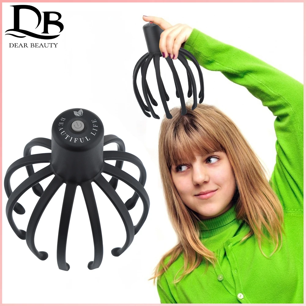 Head Massager Electric Octopus Claw Scalp Stress Relief Therapeutic Scratcher Hair Stimulation Hands-Free USB Rechargeable