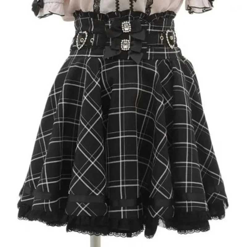 Bow Skirt Y2K Japan JK Lolita Kawaii Skirt Cute Girl Korea Sweet Cute Ruffle Edge Large Waist  A-line Half Skirt Short Dress New