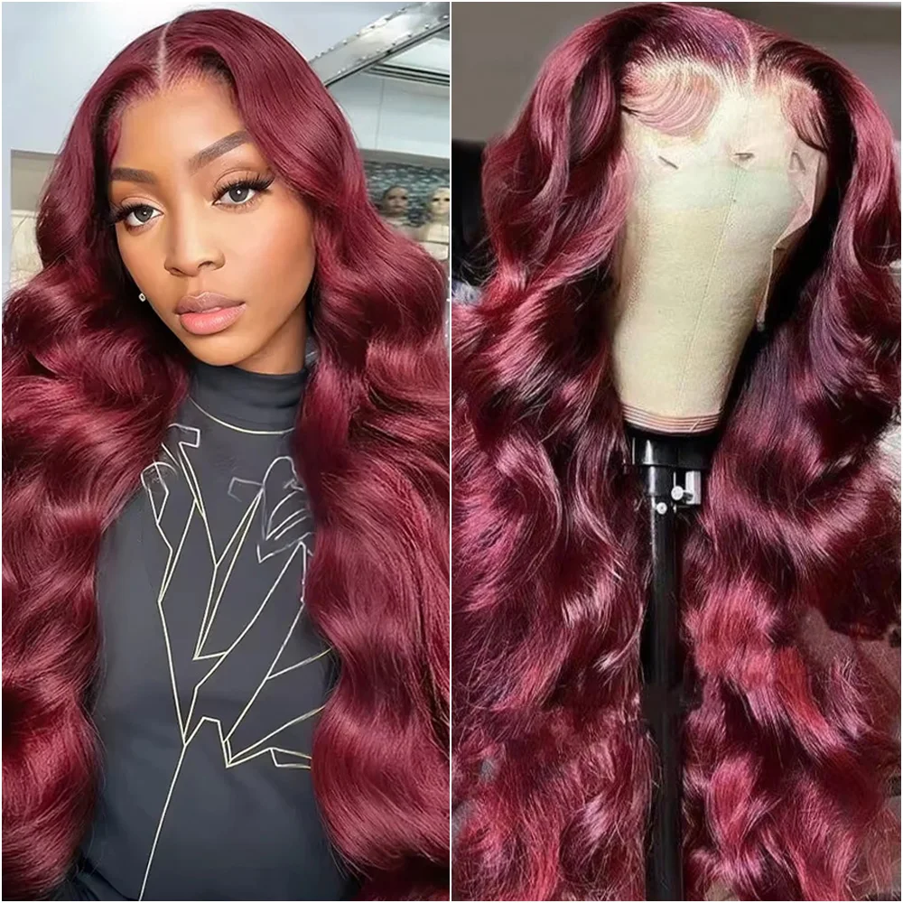 

32 34 Inch Burgundy 13x6 Hd Lace Frontal Human Hair Wig 99j Colored 13x4 Body Wave Red Lace Front Human Hair Wigs for Women