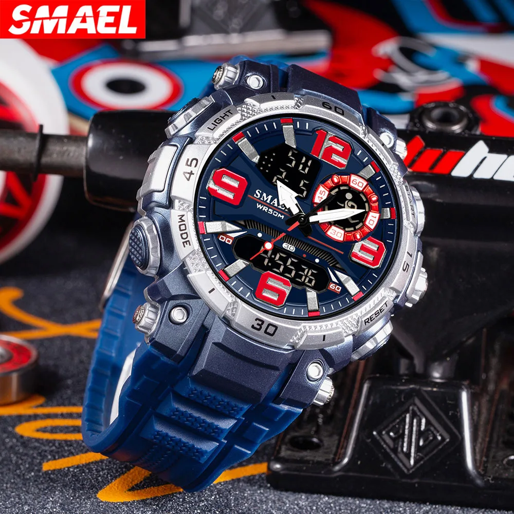 SMAEL Orologio elettronico con doppio display per studenti adolescenti, calendario sveglia luminoso sportivo impermeabile