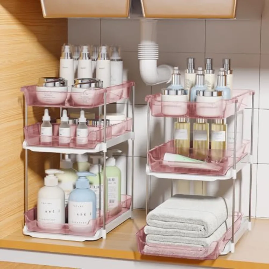 

Bathroom Under Sink Organizers and Storage, Multi-Purpose Stackable Pantry Organization and Storage, Pull Out Clear Kitchen Bat