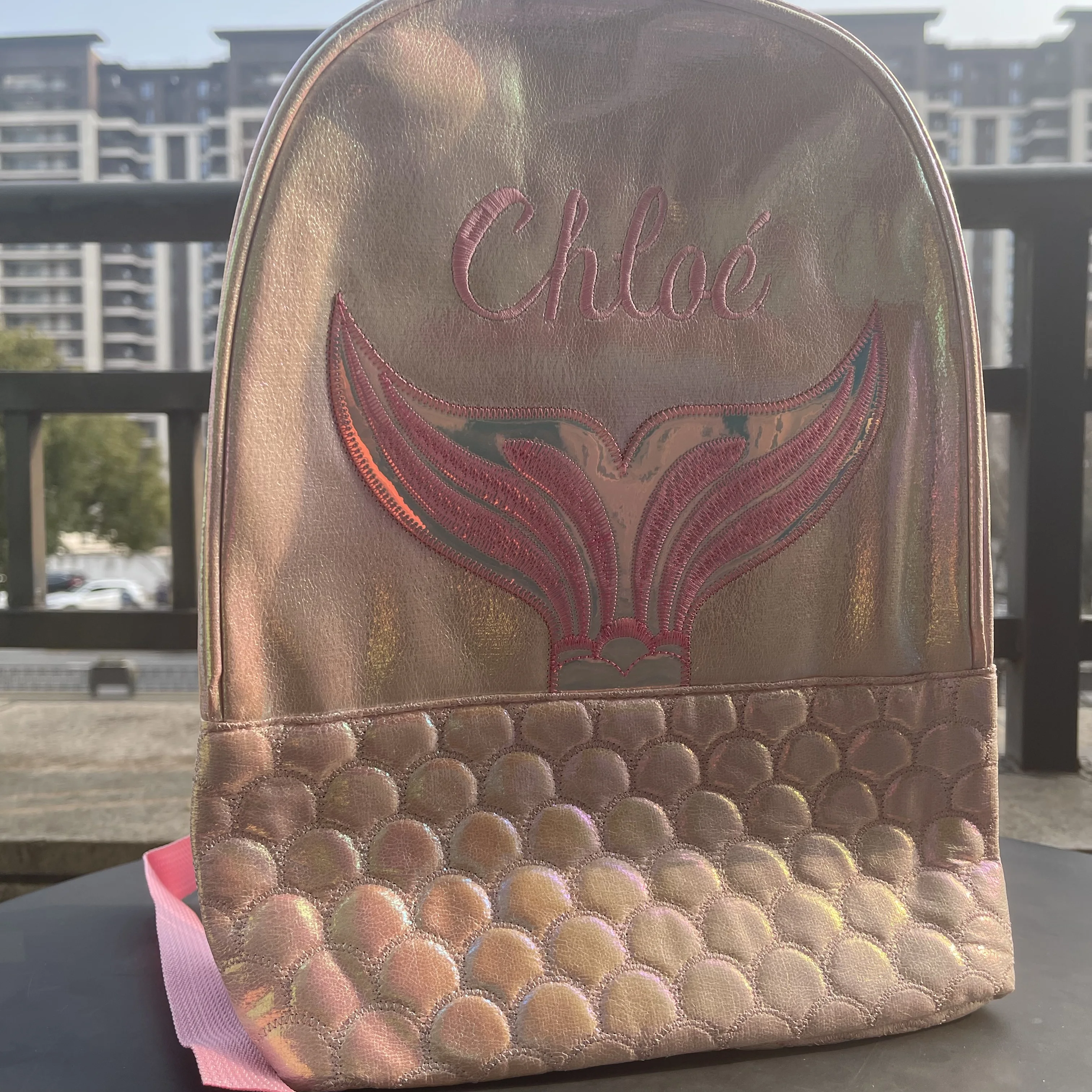 Sac à Dos Sirène Brodé avec Nom pour Fille, Grande Capacité, Personnalisé, Cadeau