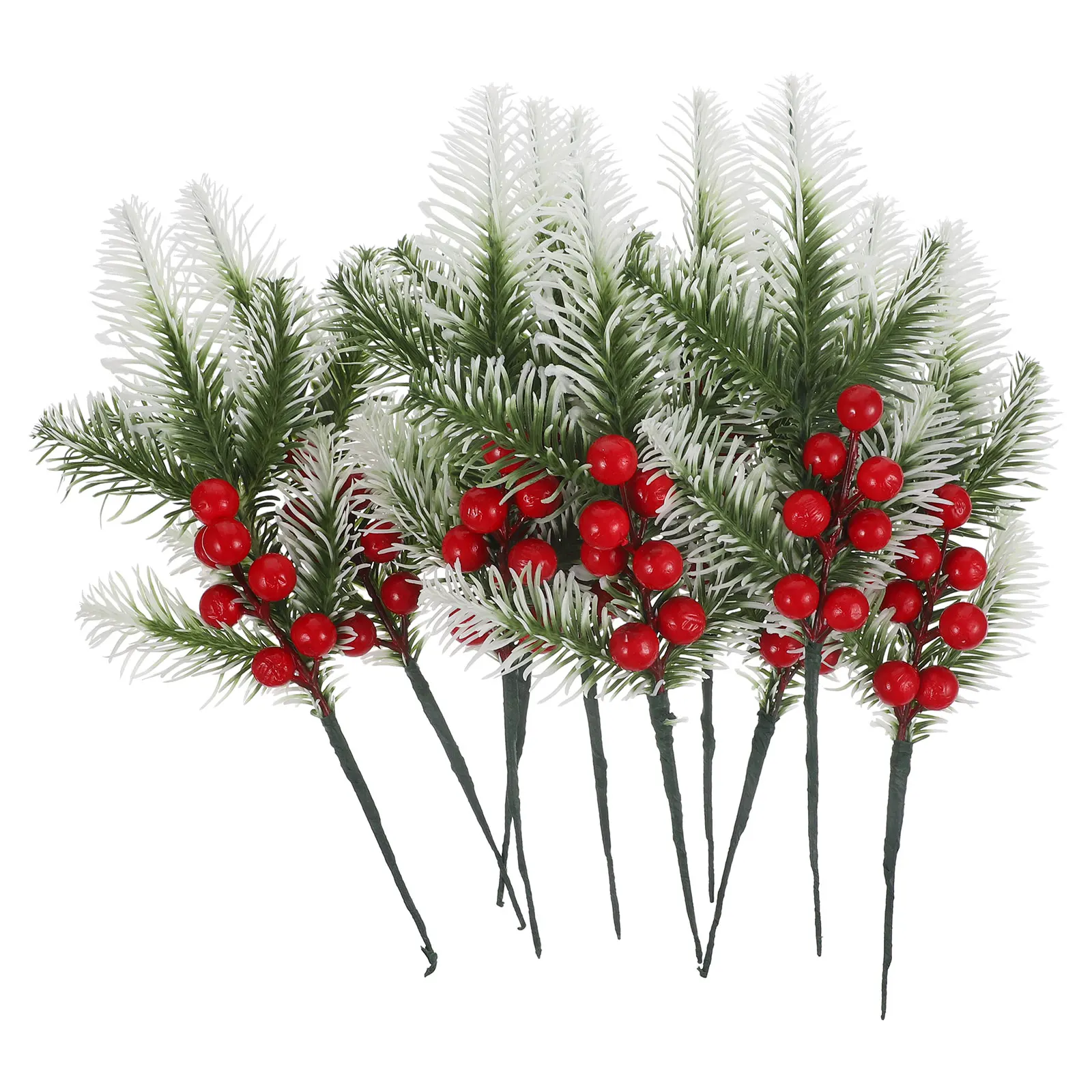 

10 Pcs Christmas Tree Decorations PVC Simulation Berry Branches Fake Stems for DIY Holiday Xmas naments White Leaf Christmas