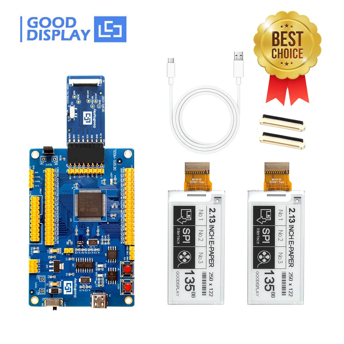 

3,5-дюймовый модуль электронной бумаги STM32 с интерфейсом Type-C, панель управления электронной бумагой, 2 шт. GDEY0213B74 с демонстрационным набором STM32 DESPI-L(C02)