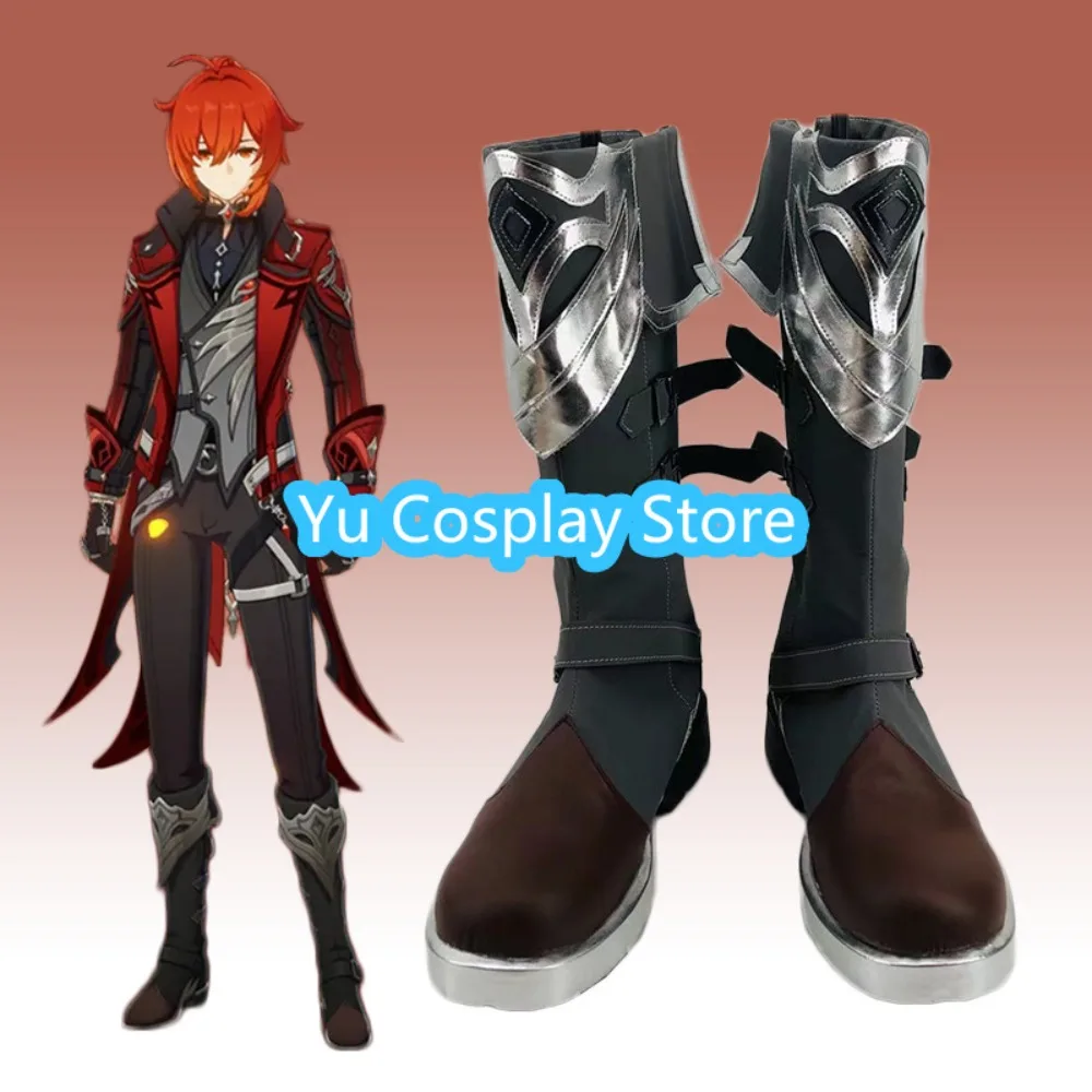 

Yu Косплей Магазин Genshin Impact Diluc Crimson Night Обувь для косплея Аниме Обувь для косплея Сапоги Костюмы на Хэллоуин Реквизит