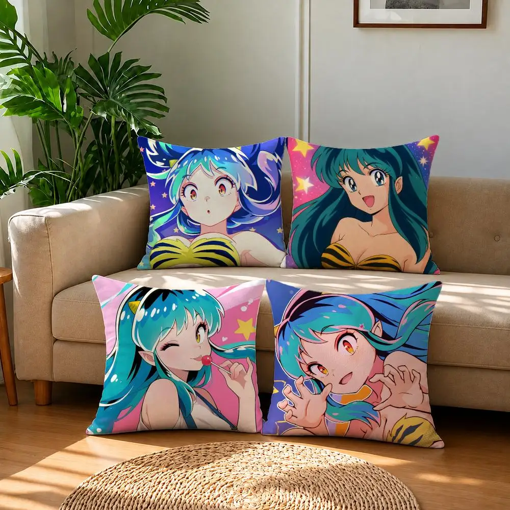 Anime Urusei Yatsura Lum Invader Cushion Cover Short Plush Pillowcase, Sofa Bedroom Home Decor & Holiday Gift