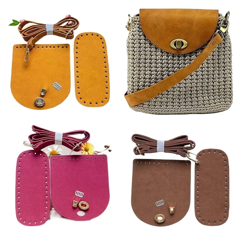 

3 Pcs Bottom Flap Cover Hardware Bag Woven PU Leather Handbag Replacement with Adjustable Crossbody Shoulder Strap for Women DIY