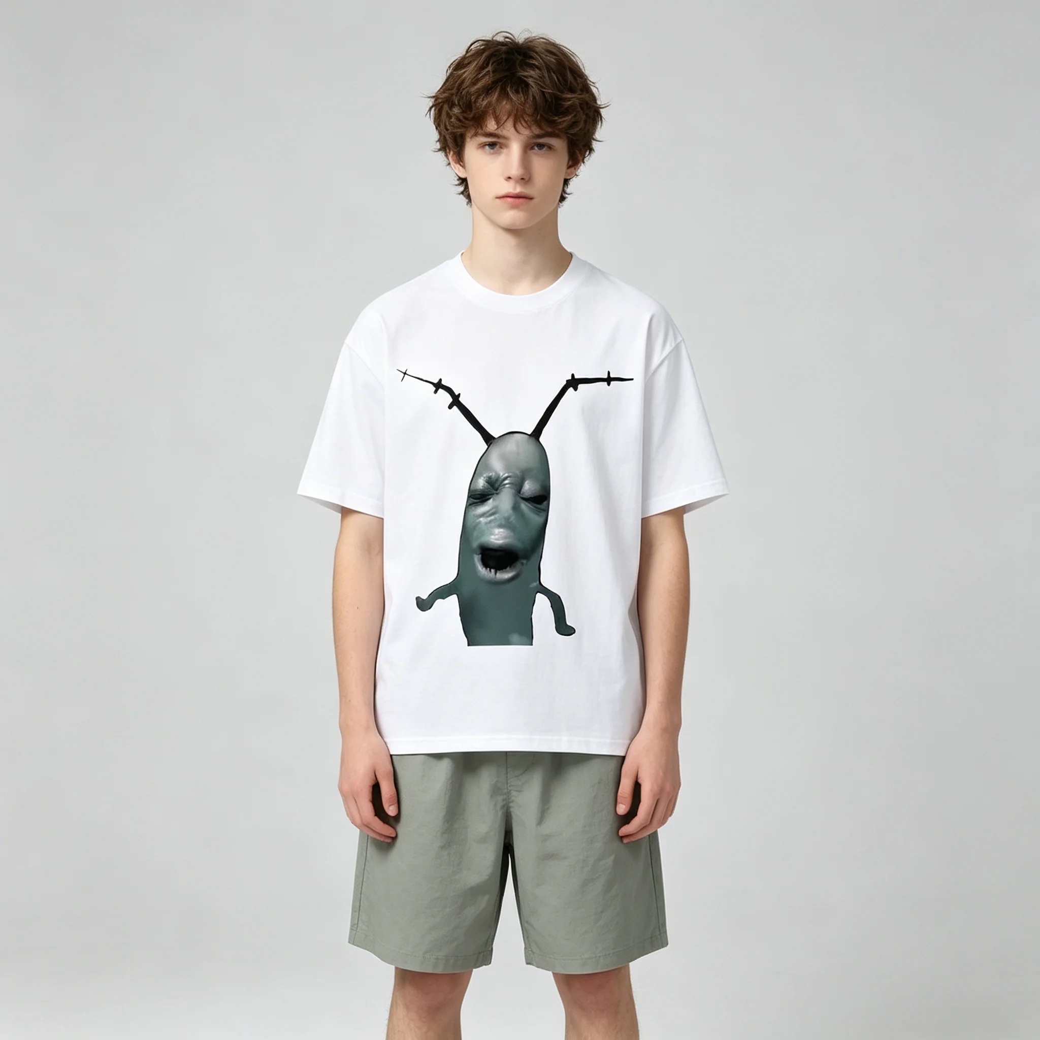 Camiseta con gráfico de meme divertido de Plankton Cursed Plankton, ropa de calle para hombres y mujeres, camiseta para adultos, niños, niñas, camiseta de algodón para padres e hijos