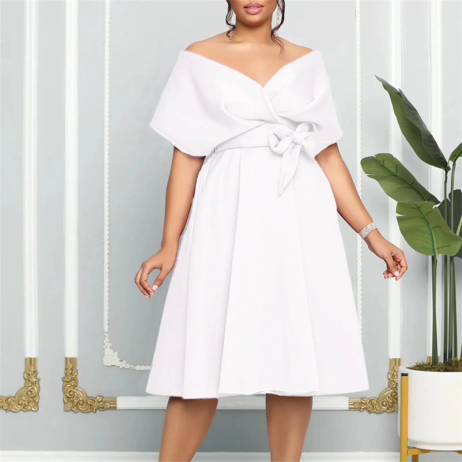 Plus Size Dresses For Curvy Women Sexy Off Shoulder Tie Waist Big Swing Formal Dresses Elegant Party Dresses For Women Vestidos