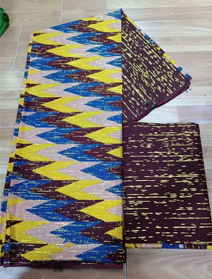 Ankara African Fabric kente gold  Real Wax Fabric Nigeria Ghana Style Tissu Sewing Dress Craft DIY 100% Cotton 4+2yards