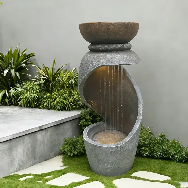 Wholesale Garden Ornaments Independent Resin Waterproof Handmade Waterfall Fountain Indoor Outdoor Water Curtain Fountain LED