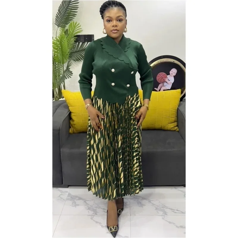 2025年新作 ミヤケ アフリカンファッション ブロンズ加工 ルーズ レディース プリーツワンピース 気質 スーツカラー エレガント ロングドレス