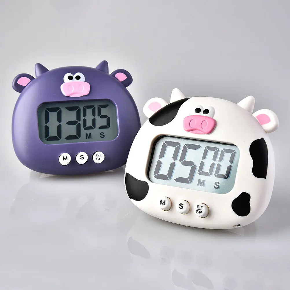 1Pcs Adorable Cartoon Ox Electric Baking Timer Large Screen Kitchen Timer for Cooking Frying Baking Cookies Cakes Pancakes Study
