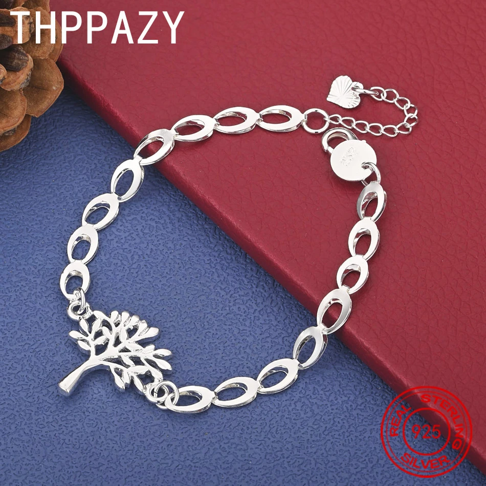 

THPPAZY 925 Sterling Silver Tree Bracelet Fashion Charm Trendy Jewelry Christmas Gift Anniversary Party Gift 8-Inch Chain