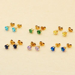 5mm AAA Round Colorful Green Royal Blue Zircons Stud Earrings With Stianless Steel Needle Brief Jewelry No Allergy